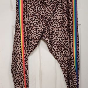 Leopard Print Rainbow Stripe Leggings